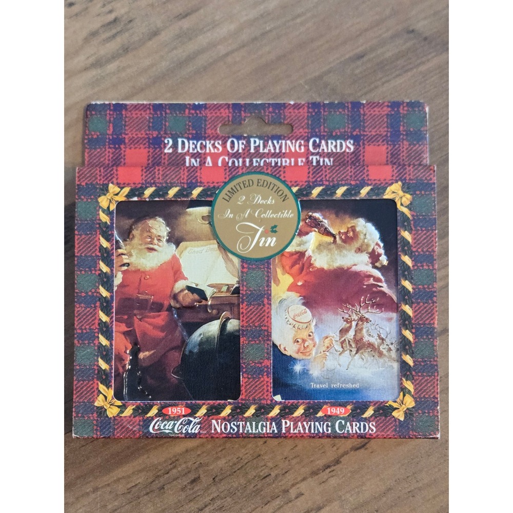 Coca-Cola Nostalgia Playing Cards 2 Decks Collectible Tin Santa 1997 Limited Ed